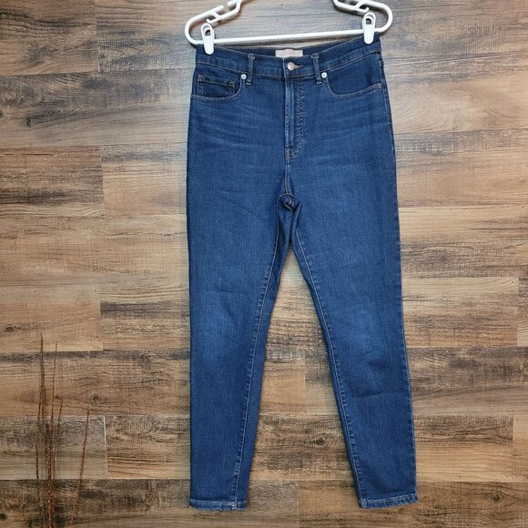 Everlane Jeans Size 29 High Rise Skinny Tummy Control Medium Dark Wash Stretch - Picture 1 of 11